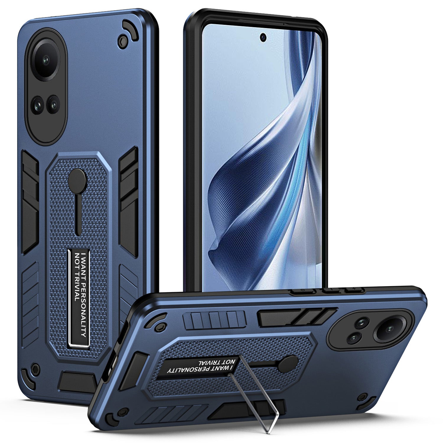 For Oppo Reno10 5G (Global) / Reno10 Pro 5G (Global) Phone Case with Kickstand Silicone Ring Strap - Blue For Oppo Reno10 5G (Global) / Reno10 Pro 5G (Global) Phone Case with Kickstand Silicone Ring Strap - Blue